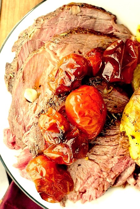 Roast Beef with Roasted Tomatoes and Smashed Potato