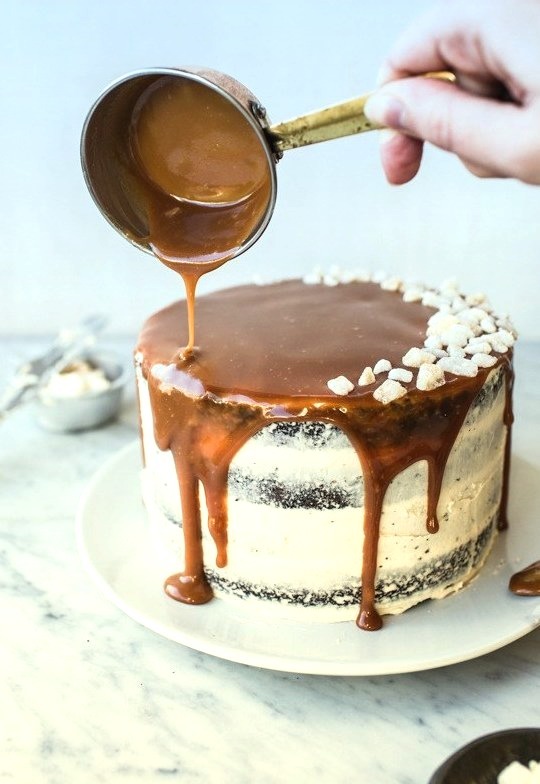 Gingerbread Layer Cake w/Salted Whiskey Caramel Top With Cinnamon